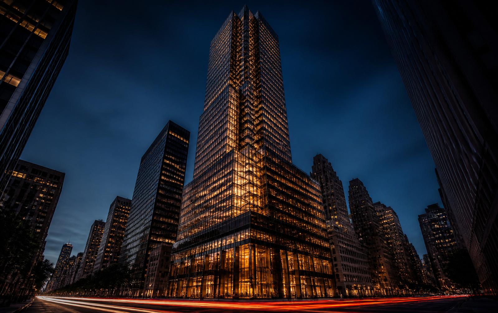 Fifth Avenue Manhattan skyline at dusk