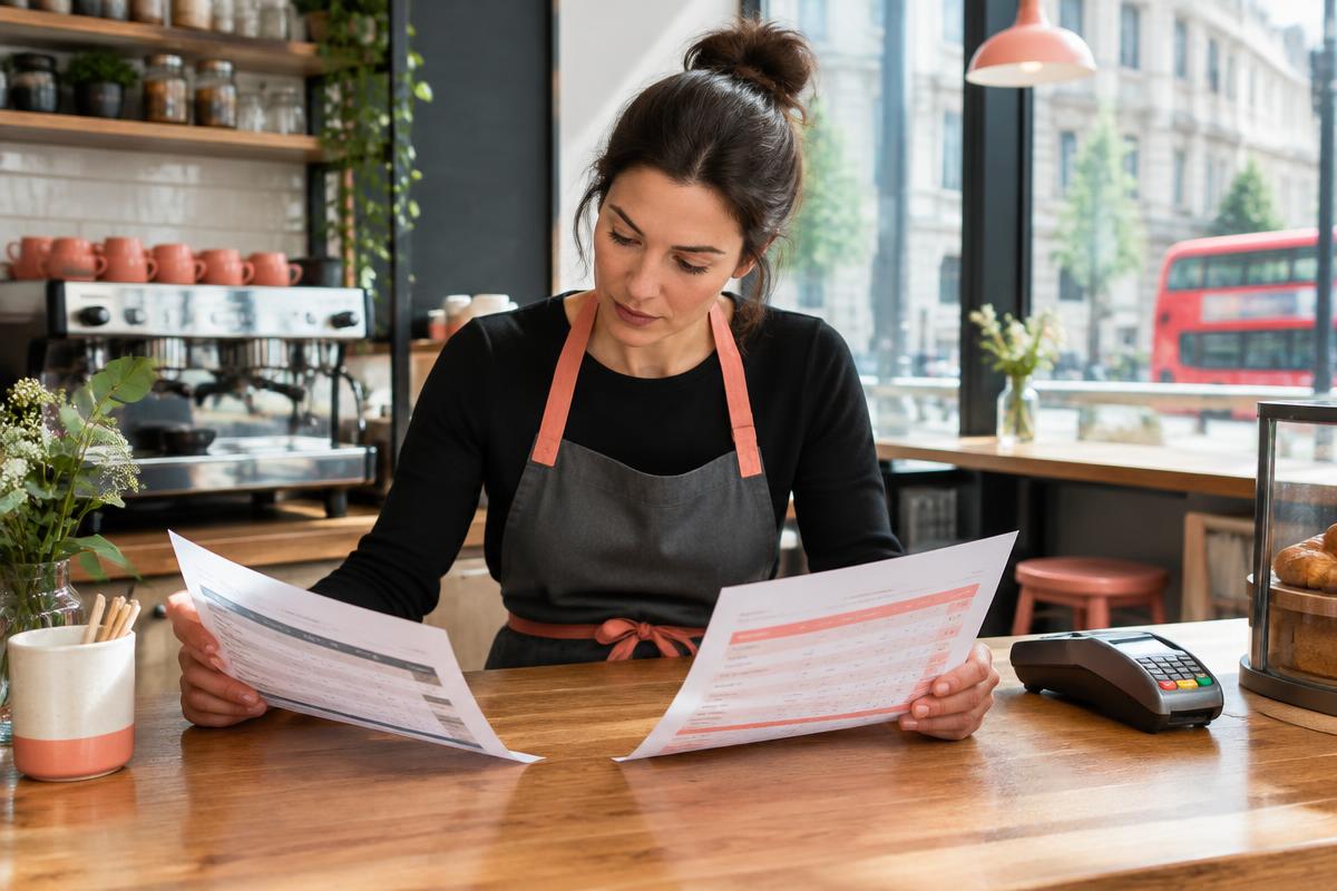 Café owner comparing business funding repayment schedules