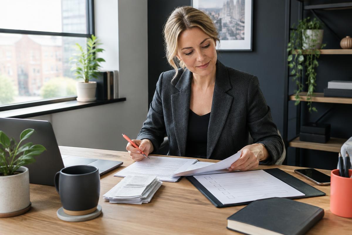 Business owner preparing documents for a funding application