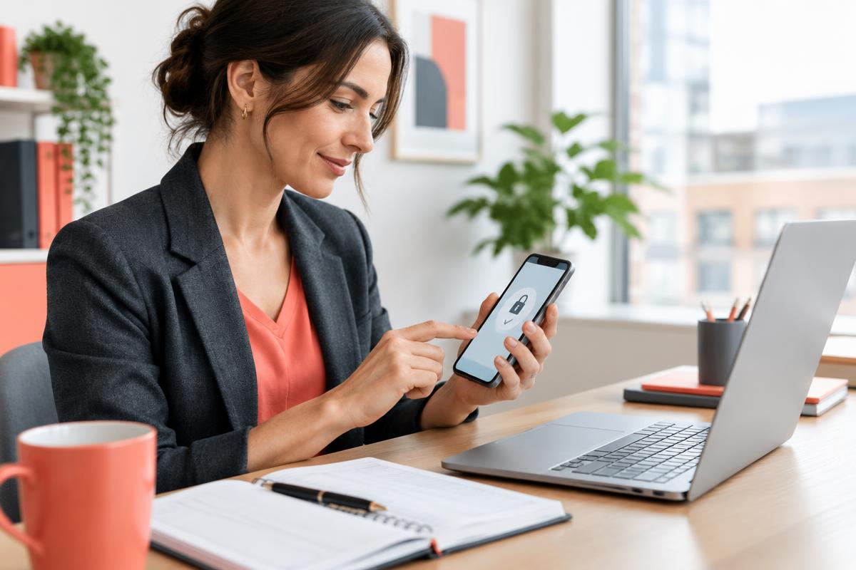 Business owner approving secure bank data access