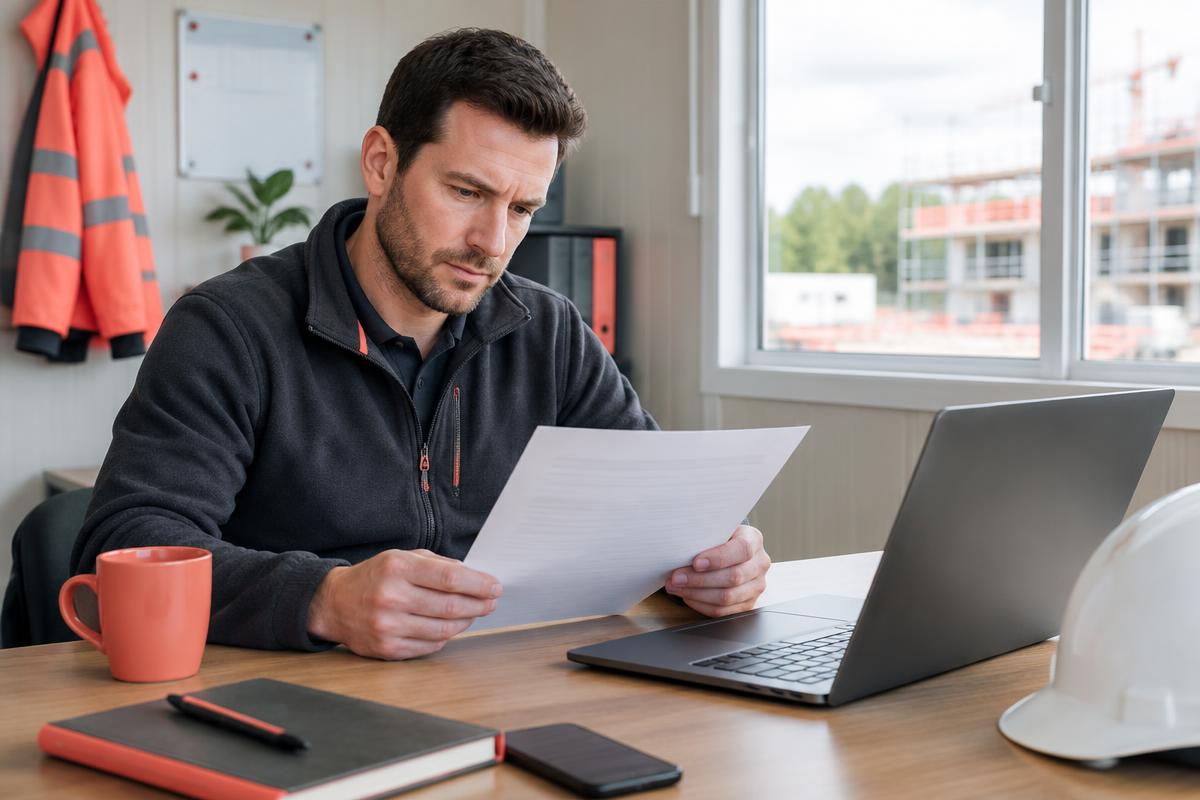 Construction business owner checking an official tax reference
