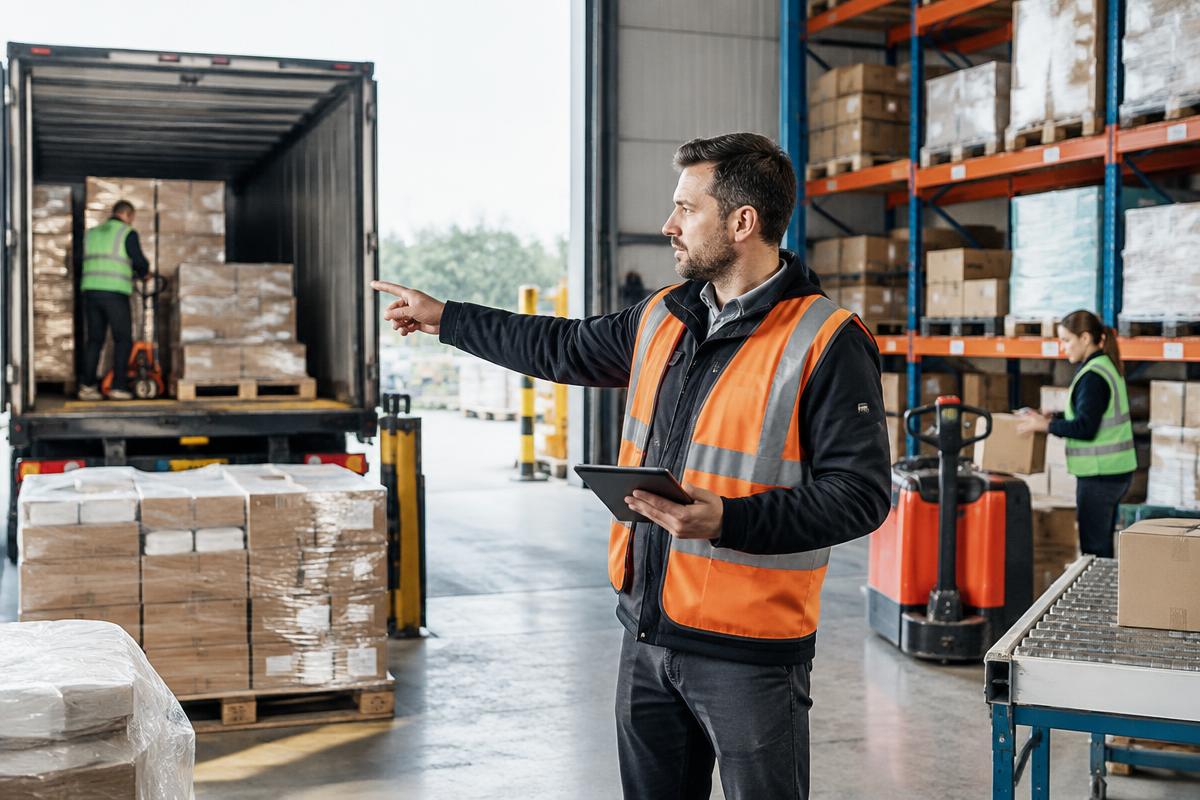Warehouse manager coordinating stock and customer orders